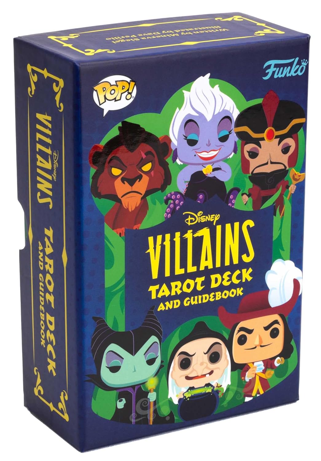 Box for Disney Villains Tarot Deck and Guidebook with character illustrations on a blue background