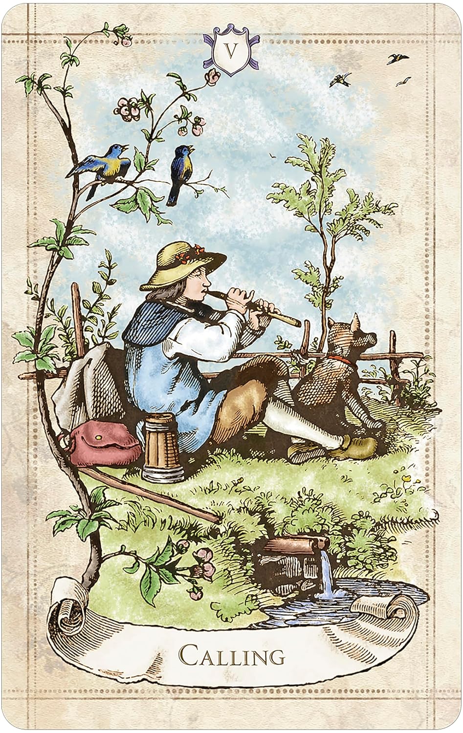 man on a hill with a flute and dog