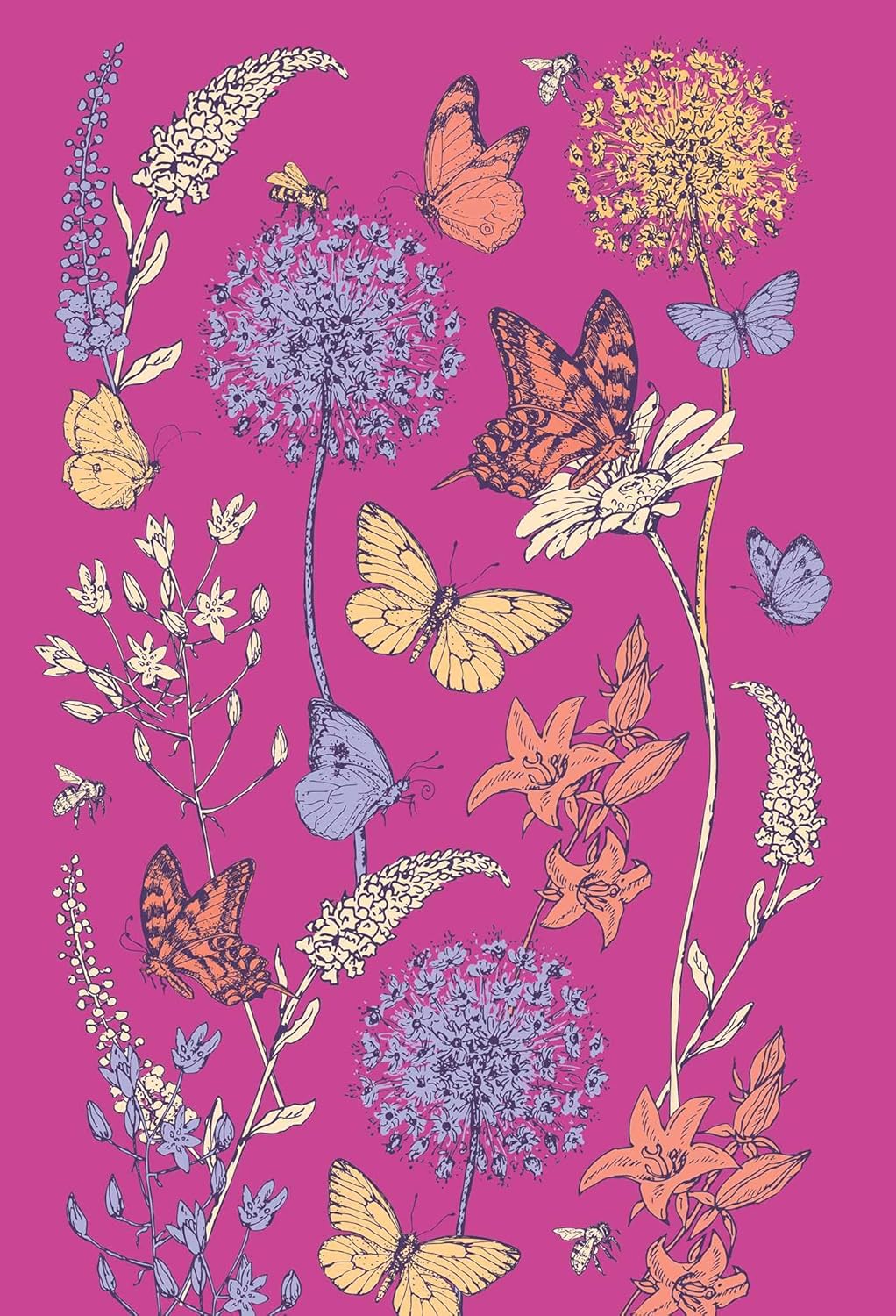 Butterflies and flowers on a pink background