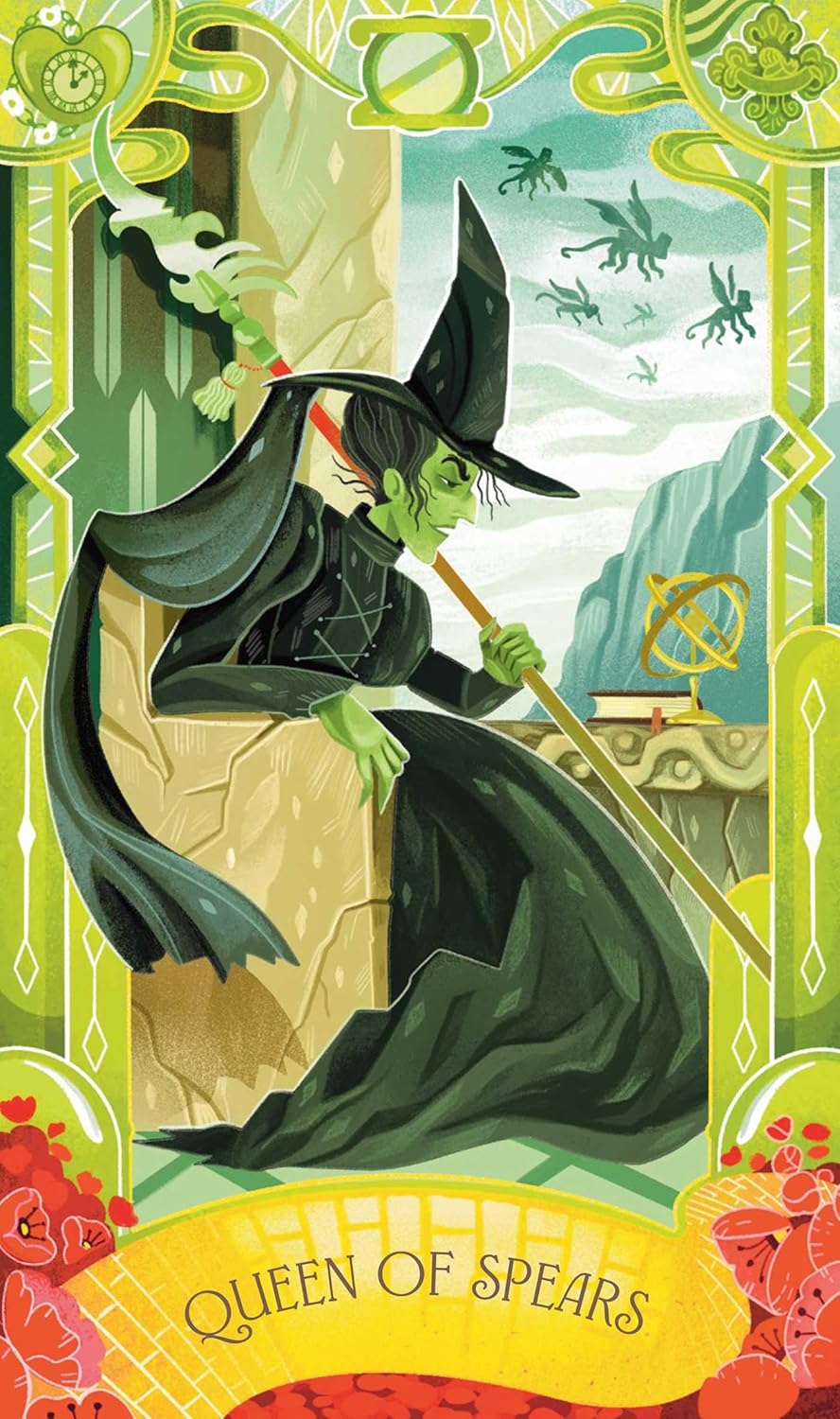 Card featuring a witch with a broomstick, labeled &