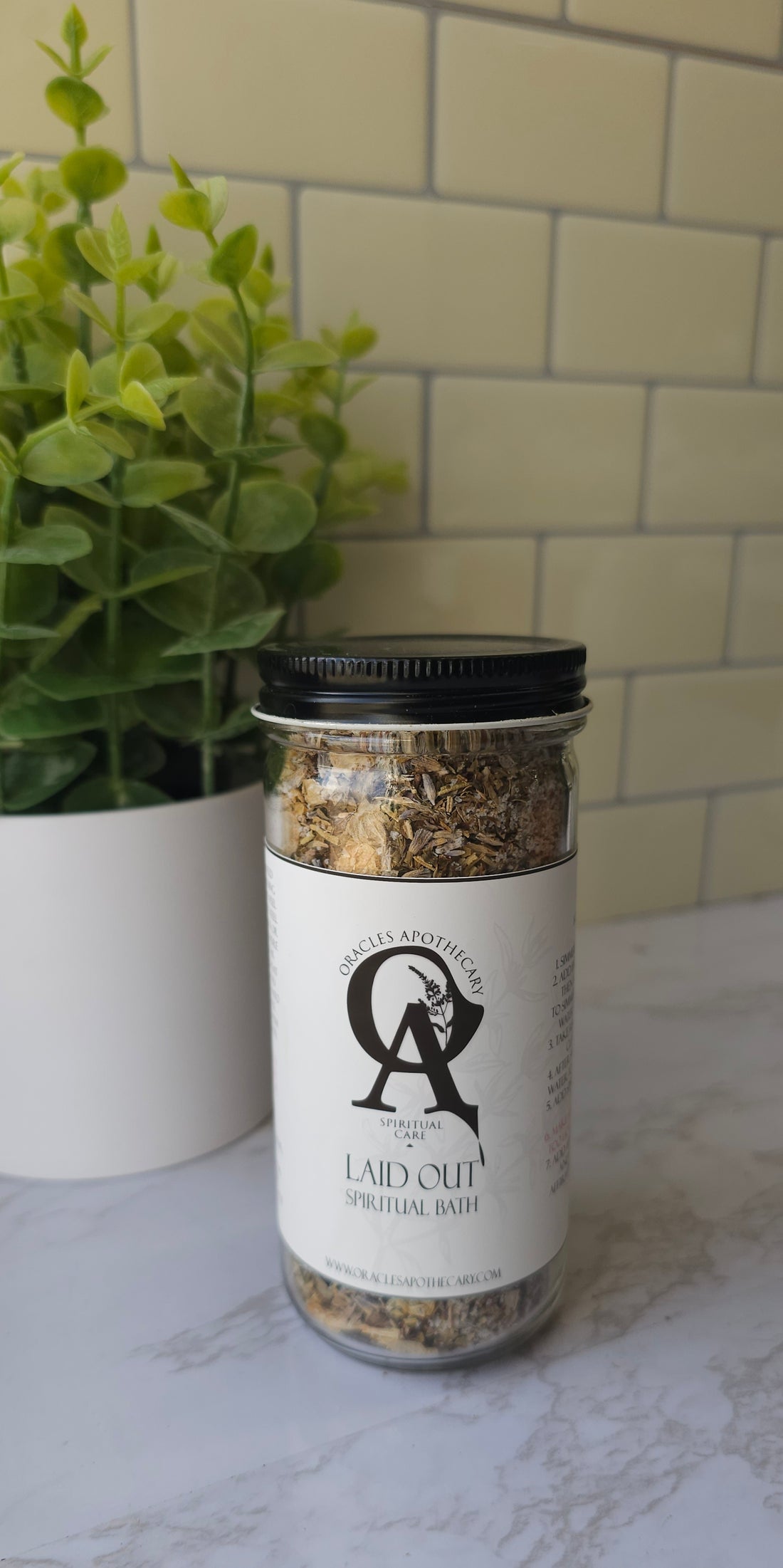 Laid Out Bath sitting on white counter top