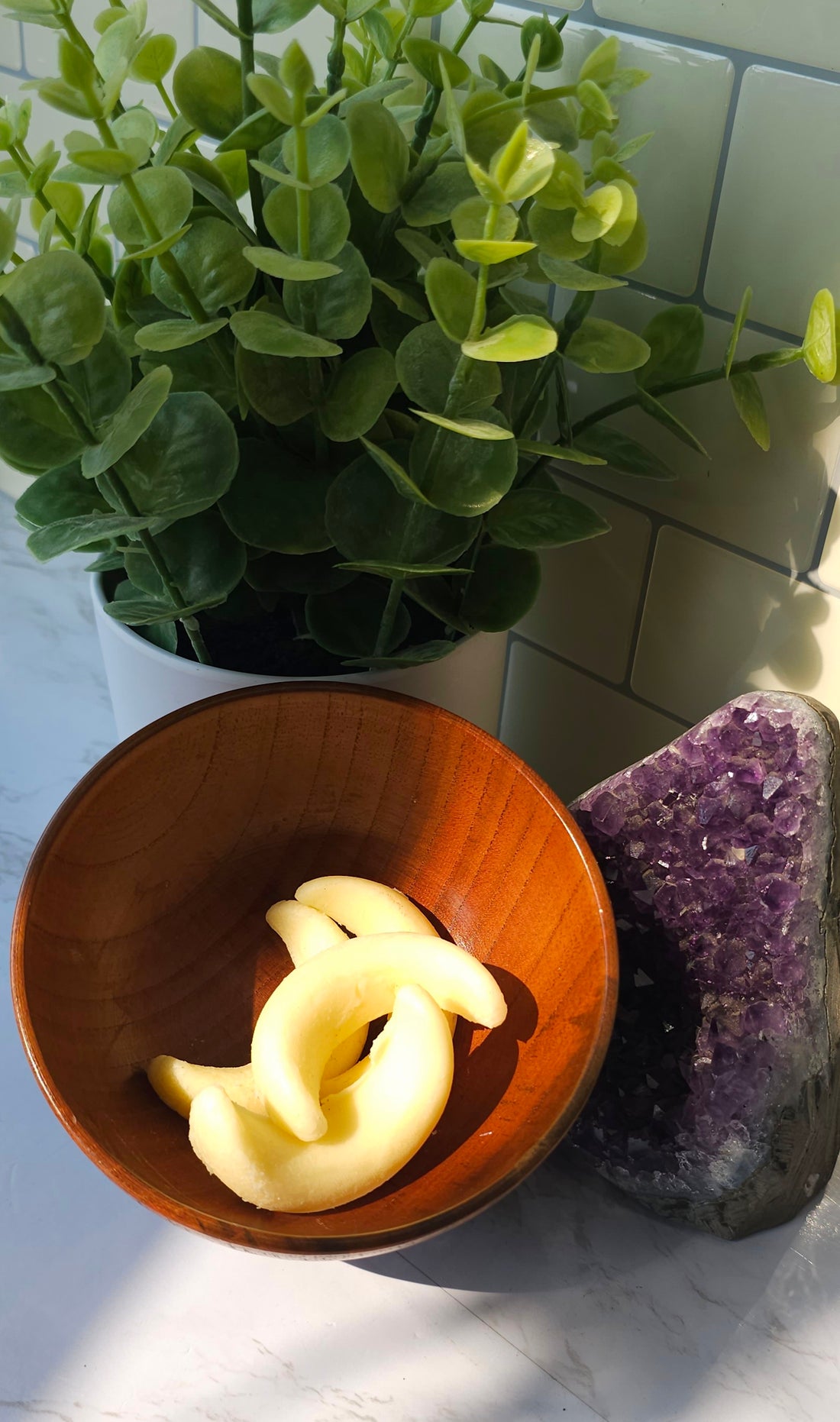 Laid Out Wax Melt in a wooden bowl