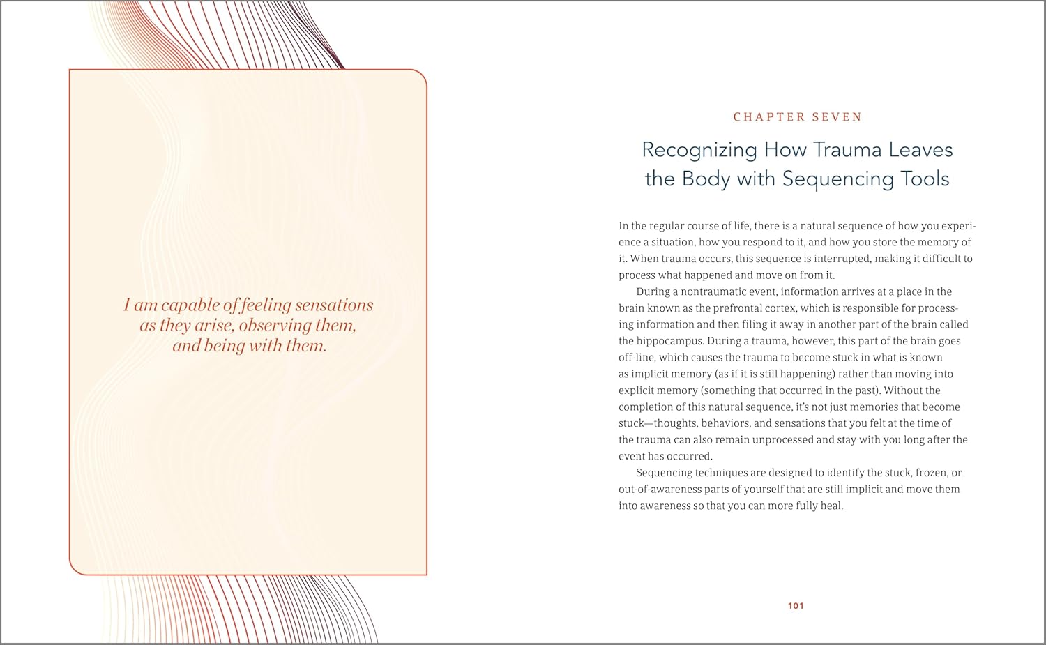 Book page with text and a quote on trauma and body awareness