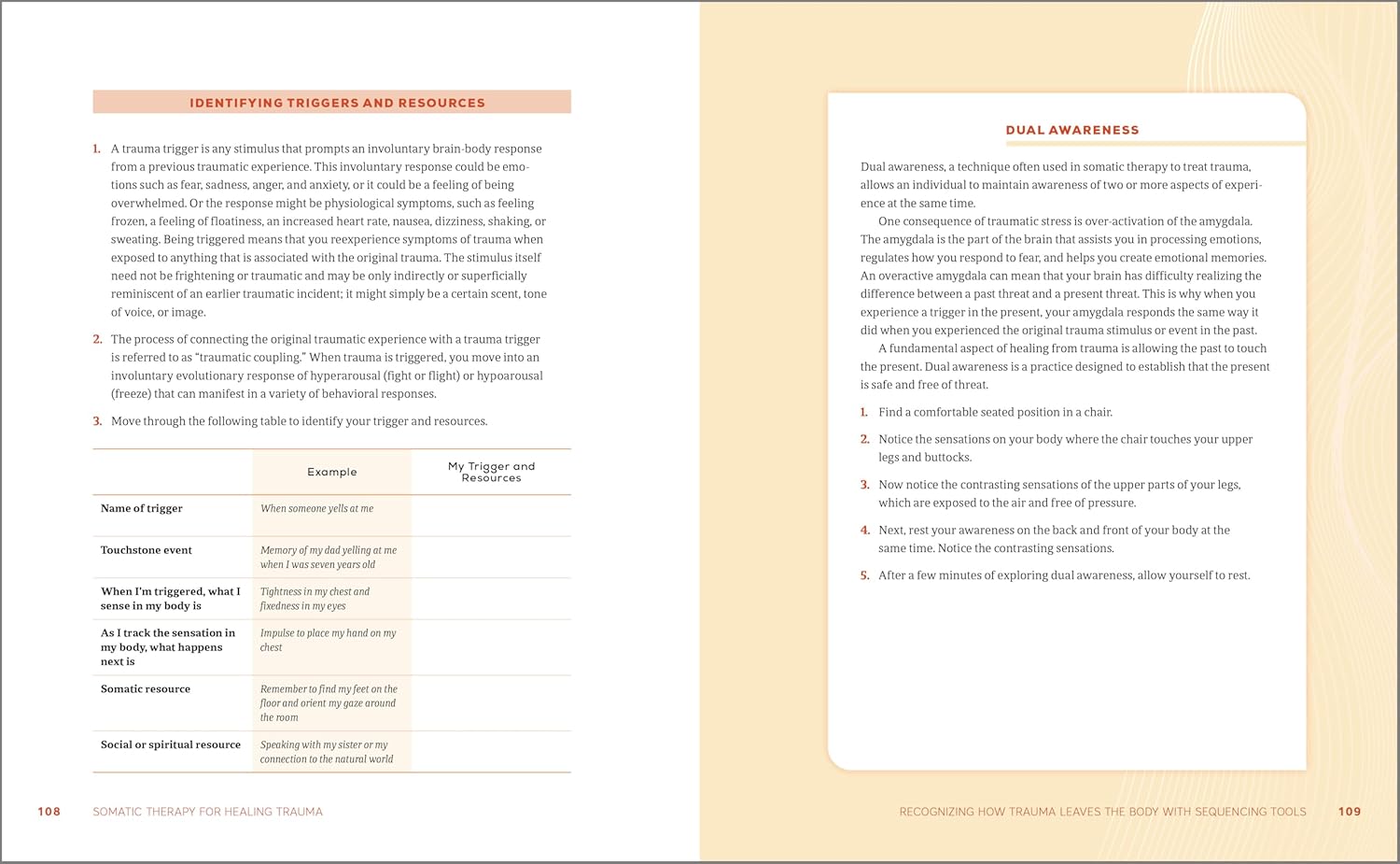 Book pages with text and a table on a beige background