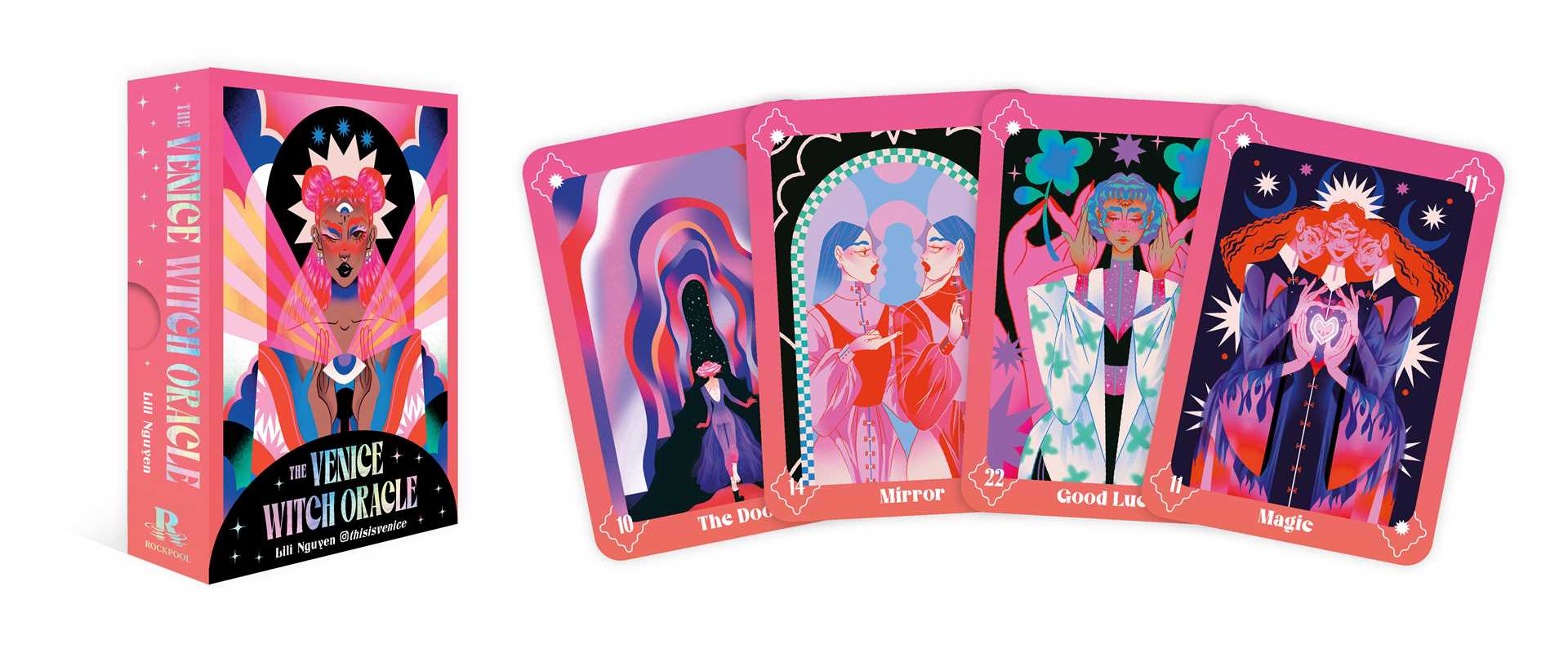 Venus Witch Oracle card set with colorful packaging and cards on a white background