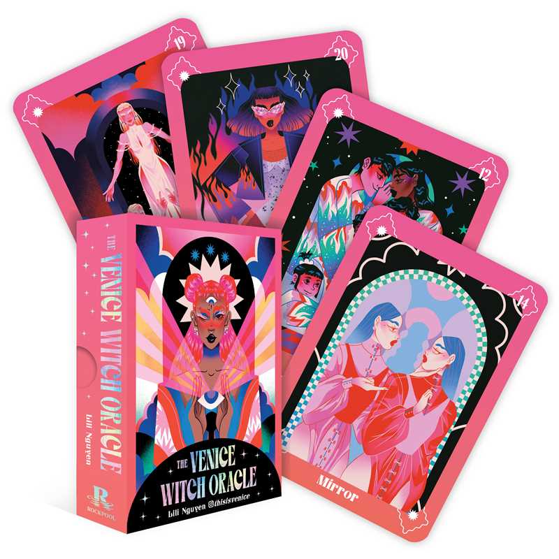 Set of colorful oracle cards with vibrant illustrations on a white background