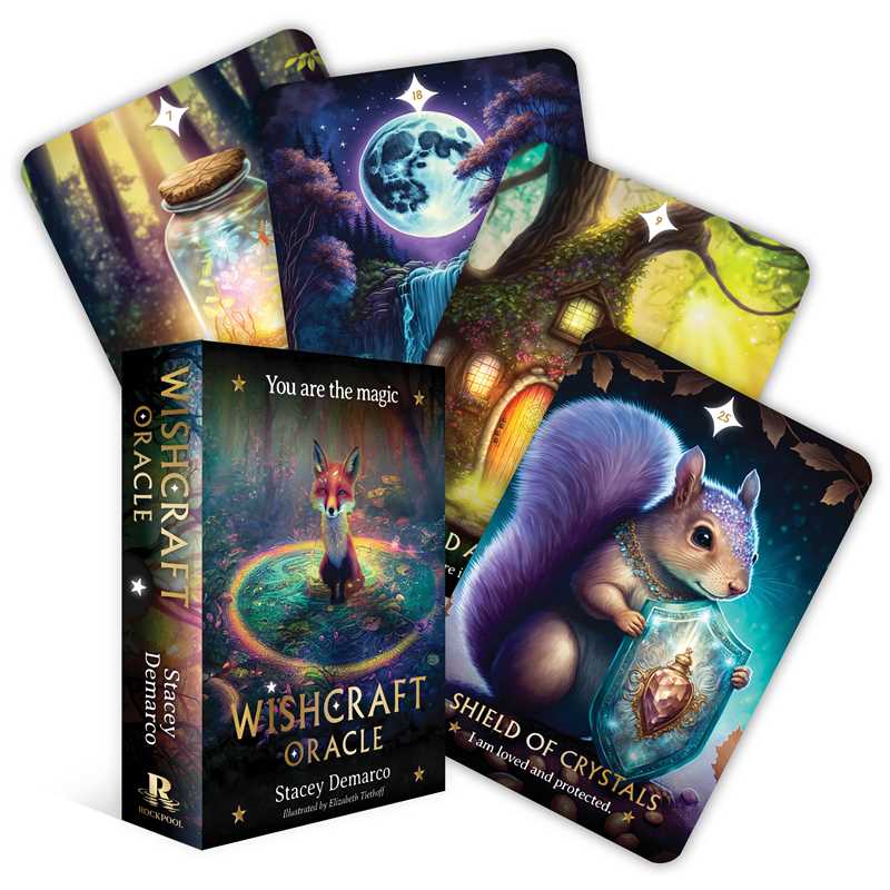 Wishcraft Oracle cards with colorful designs and a box on a white background