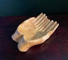Wooden Hand Offering Bowl with black background