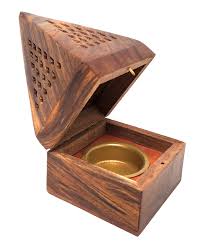 Wooden Temple Charcoal Burner with white background