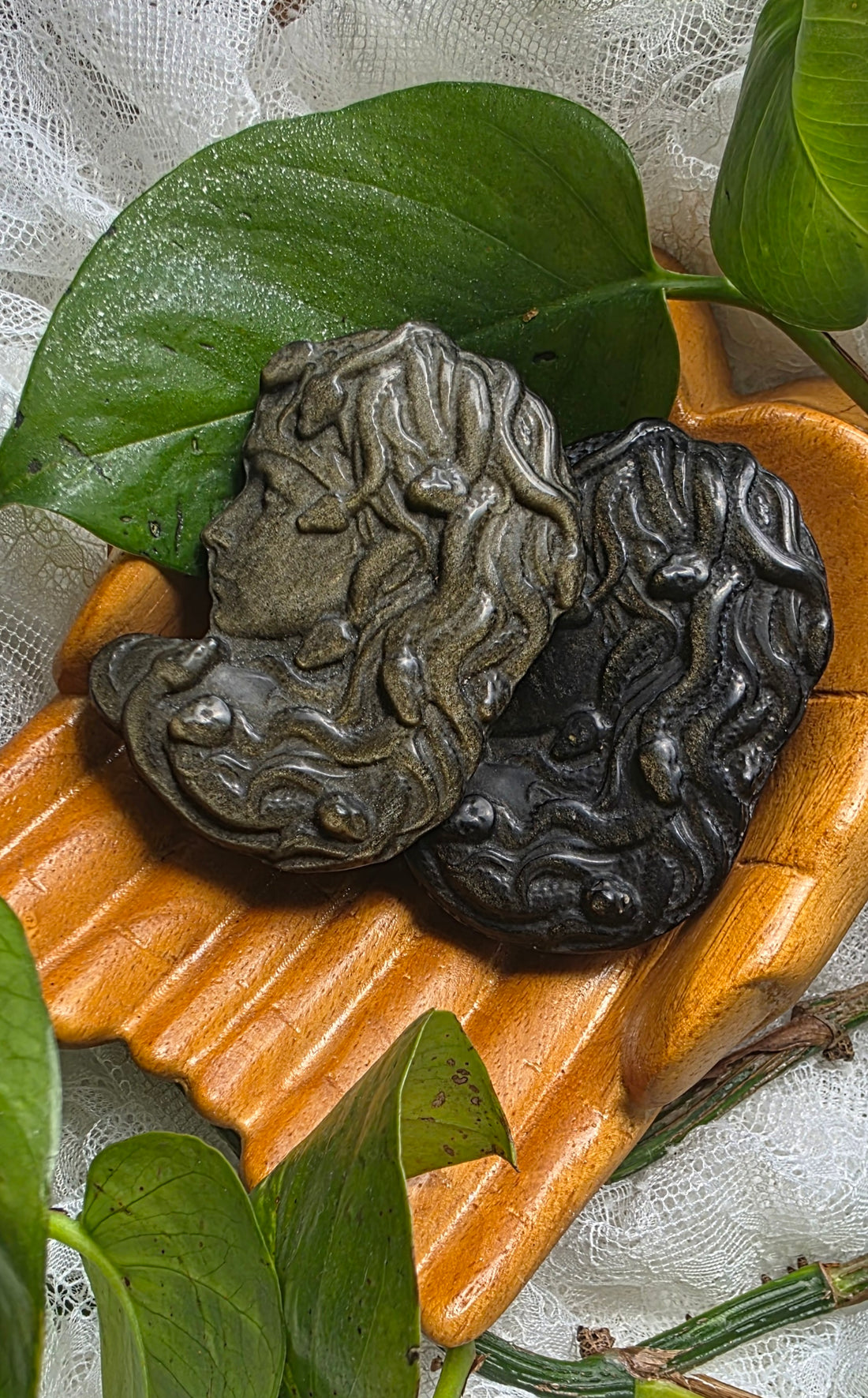 Gold Sheen Obsidian Medusa Carving