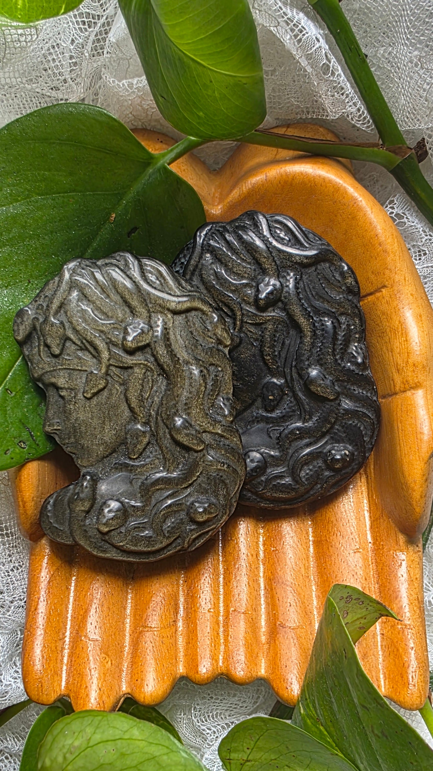 Gold Sheen Obsidian Medusa Carving