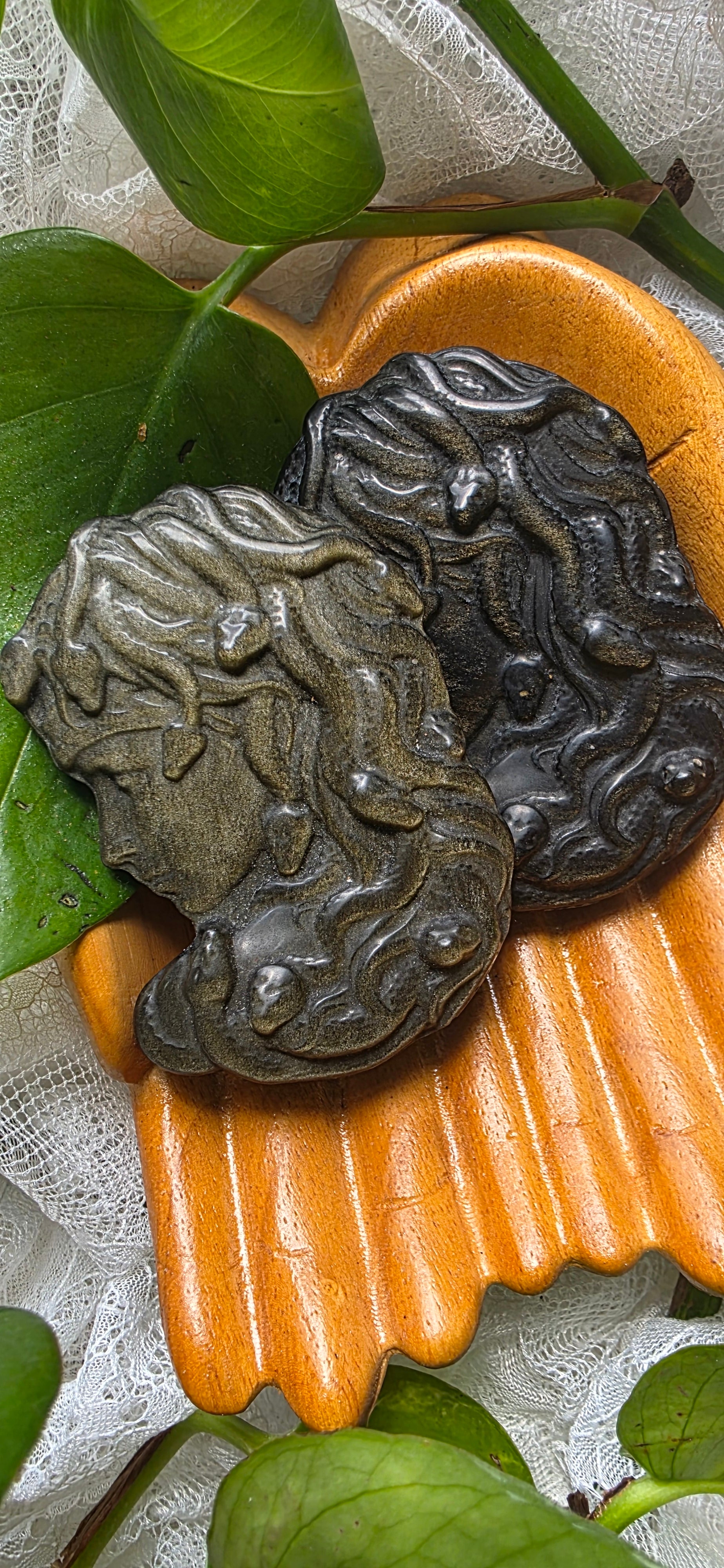 Gold Sheen Obsidian Medusa Carving