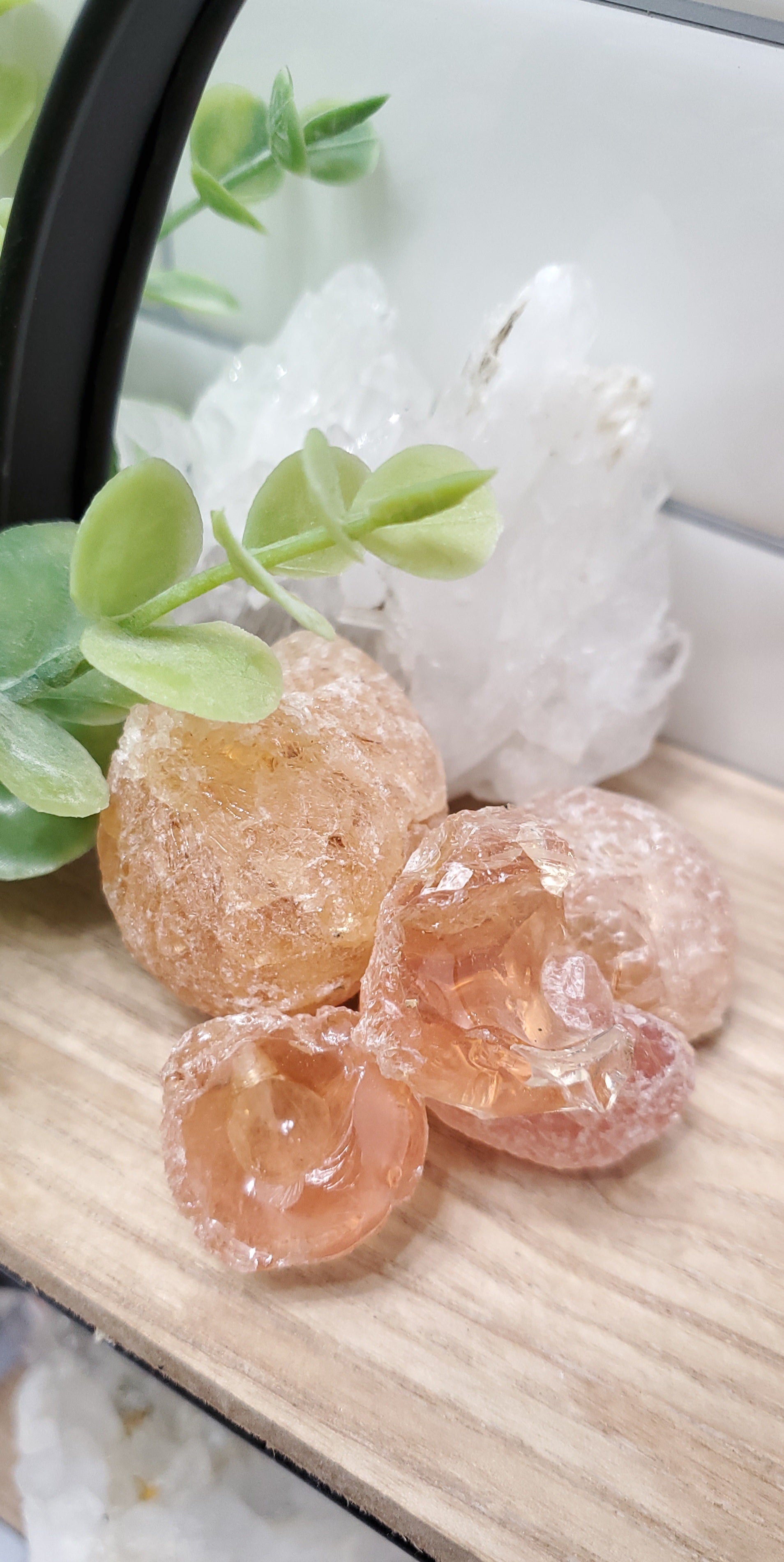 Gum Arabic piled up on a wooden shelf