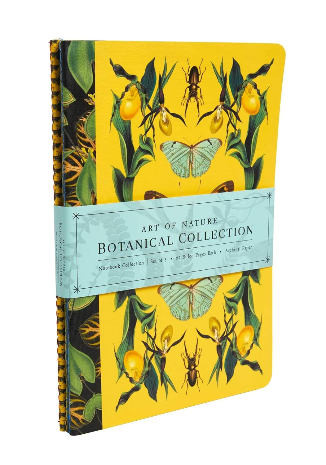 Notebook with botanical design on a yellow background