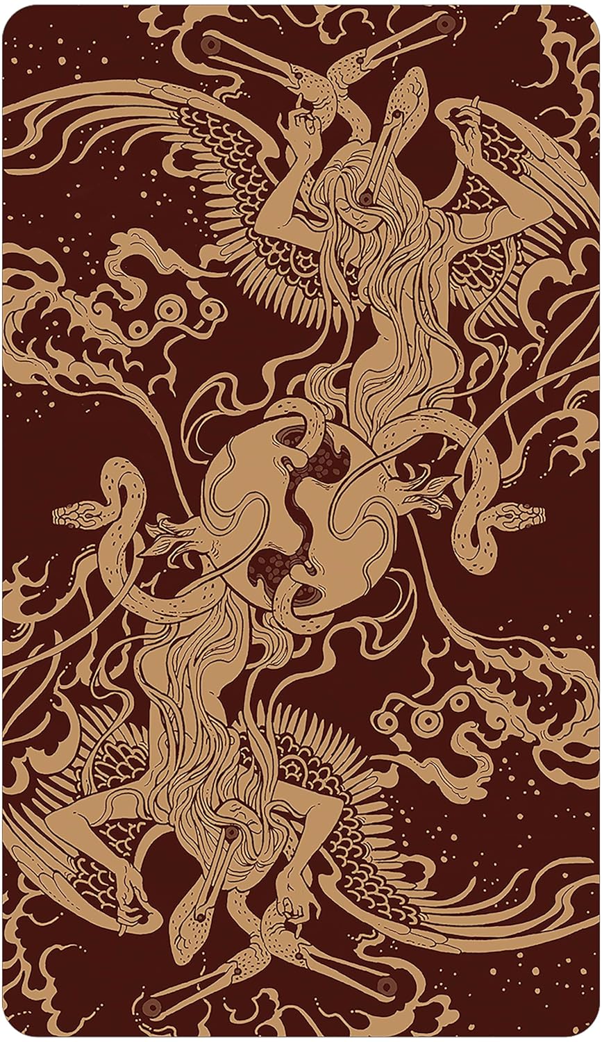 Decorative notebook cover with intricate dragon and phoenix design on a brown background