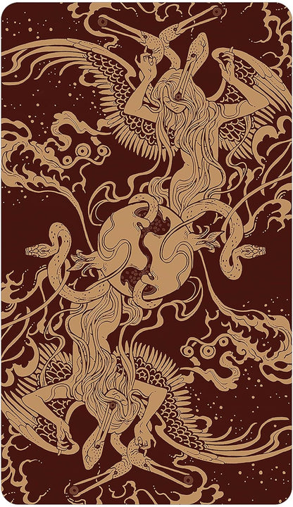 Decorative notebook cover with intricate dragon and phoenix design on a brown background