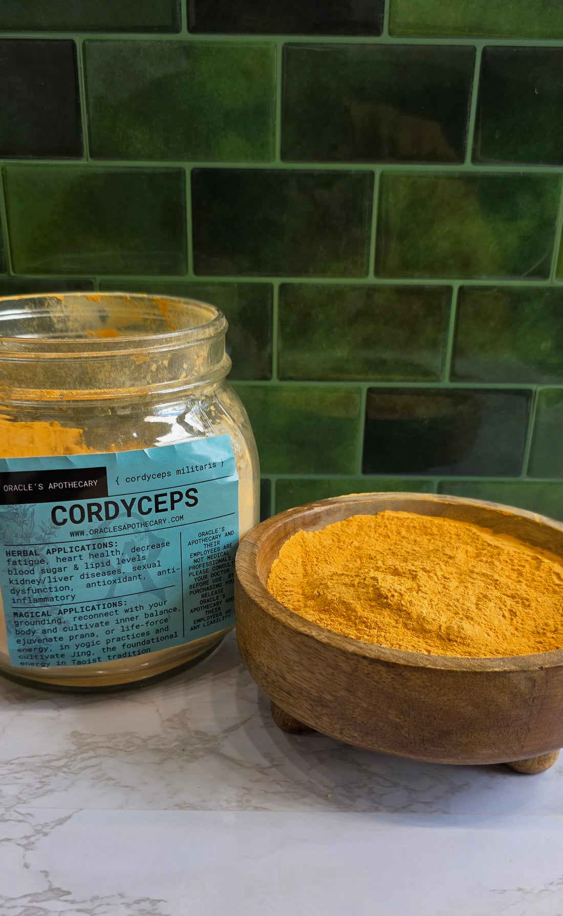 A glass jar labeled &