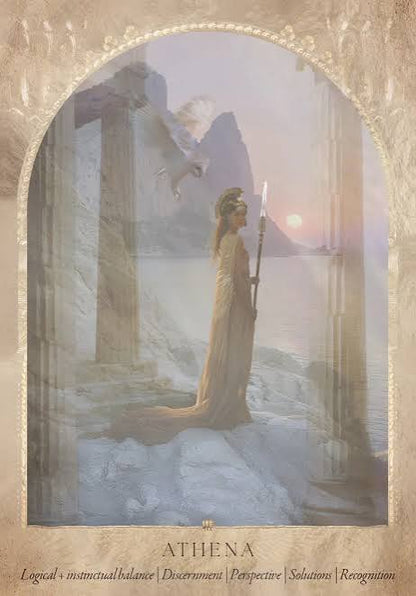 athena card with ruins and a white bird
