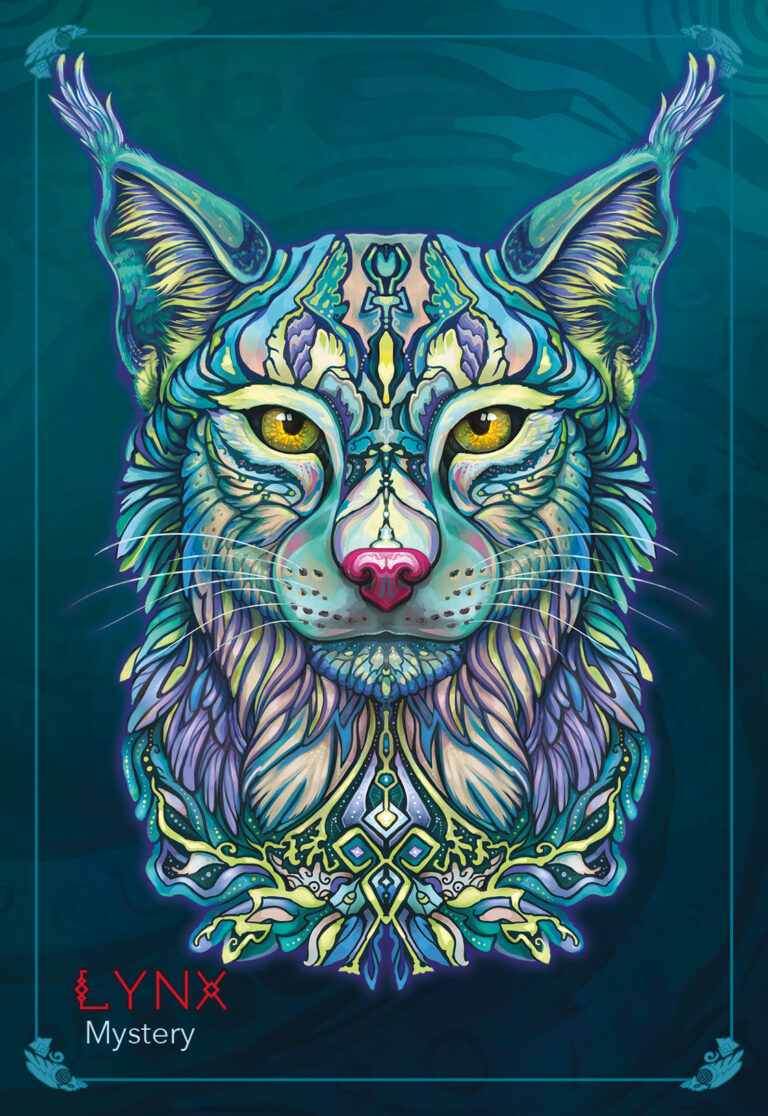 pictured is lynx card with a multi color lynx
