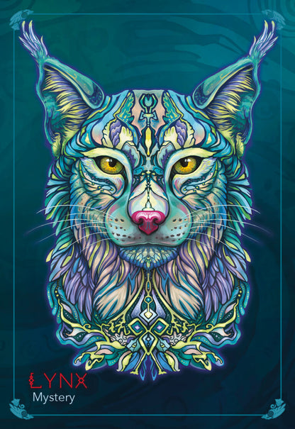 pictured is lynx card with a multi color lynx