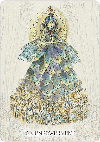 Artistic depiction of a woman in a flowing dress with &