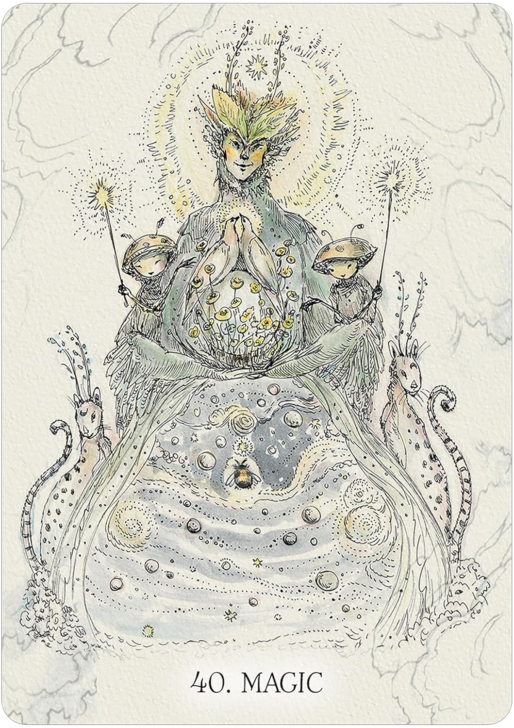 Artistic depiction of a mystical figure with celestial elements and &