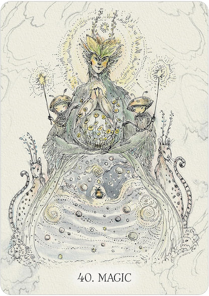 Artistic depiction of a mystical figure with celestial elements and &