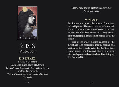 Card featuring Isis with text on a black background