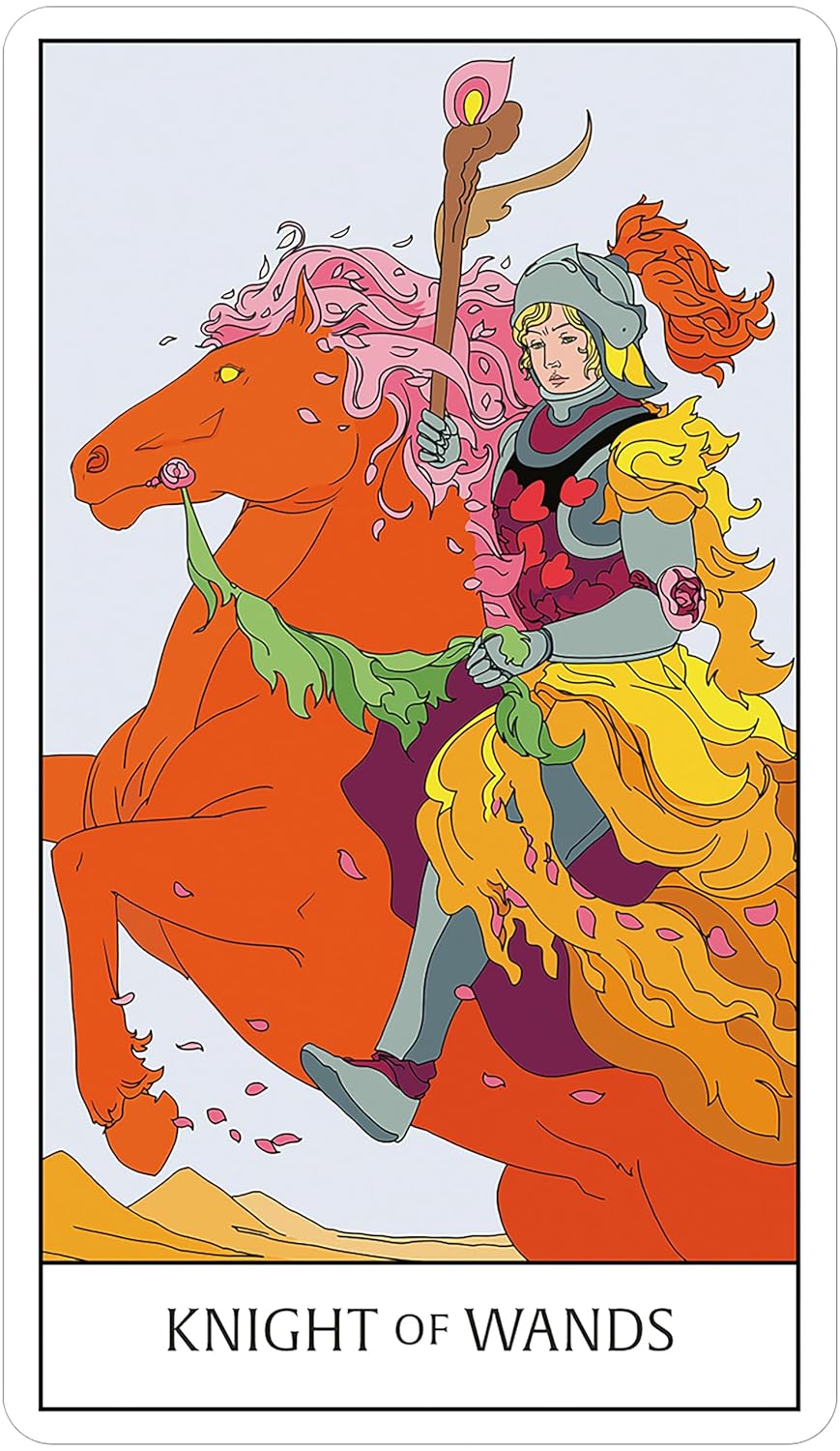 Tarot card featuring a knight on a horse with the title &