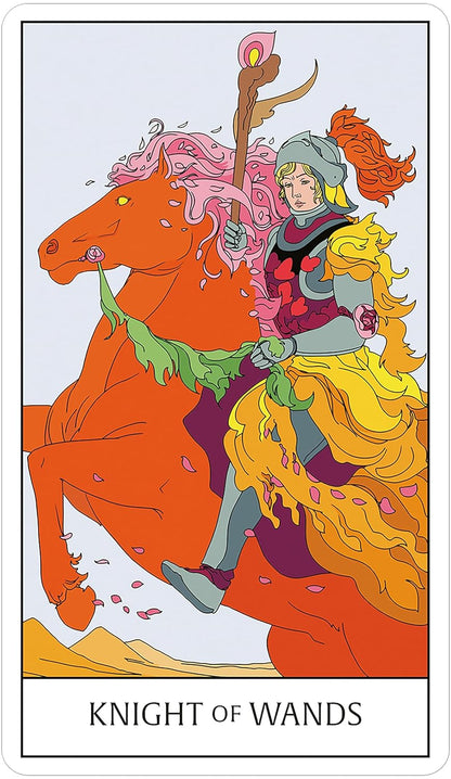 Tarot card featuring a knight on a horse with the title &