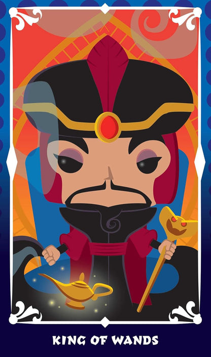 King of Wands tarot card with a character holding a lamp and staff against a colorful background.