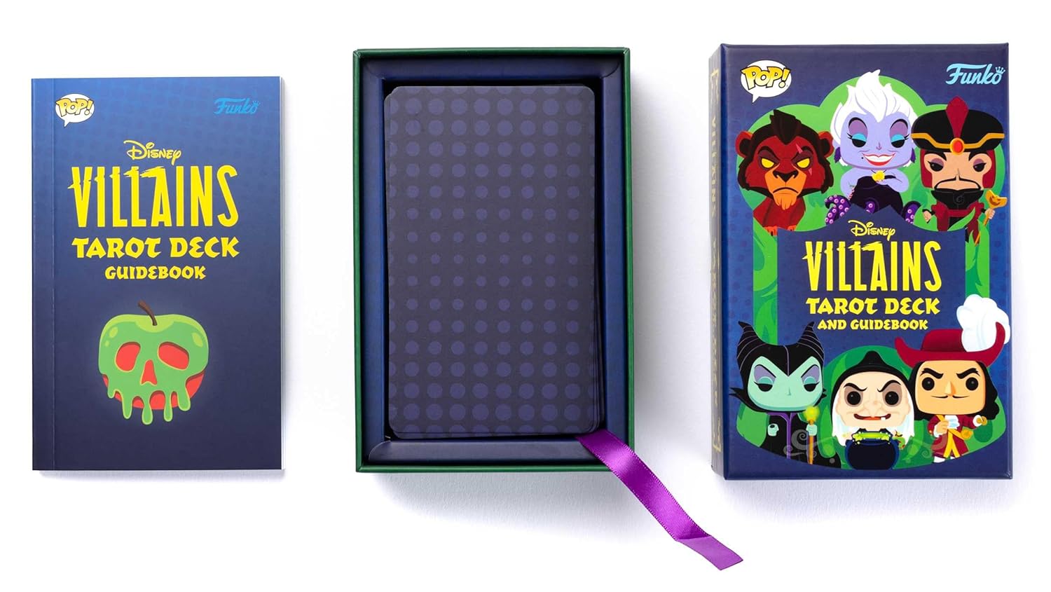 Disney Villains Tarot Deck with guidebook and box on a white background