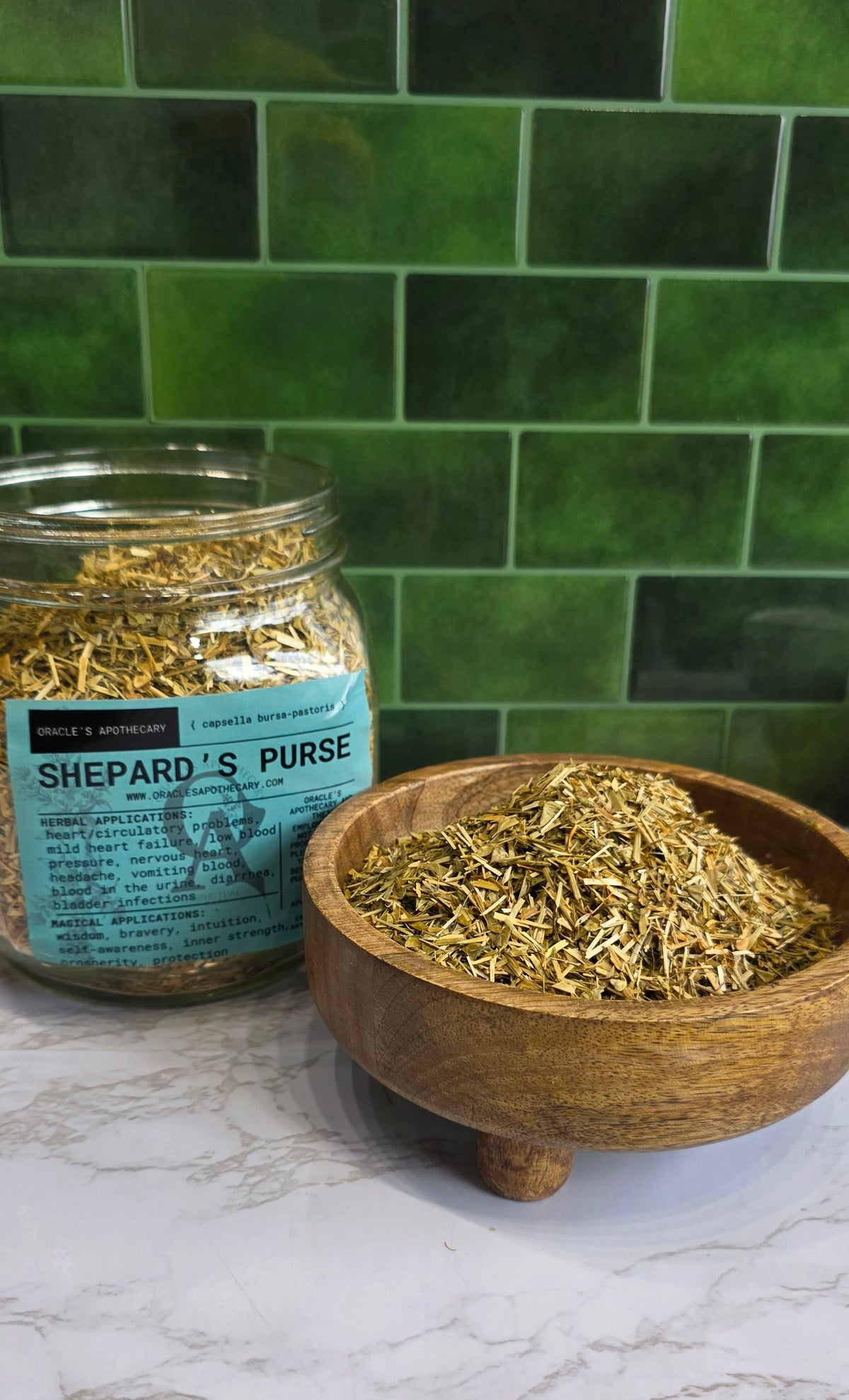 A glass jar labeled &