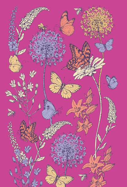 Butterflies and flowers on a pink background