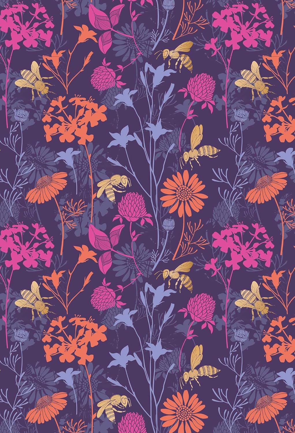 Colorful floral pattern on a dark purple background