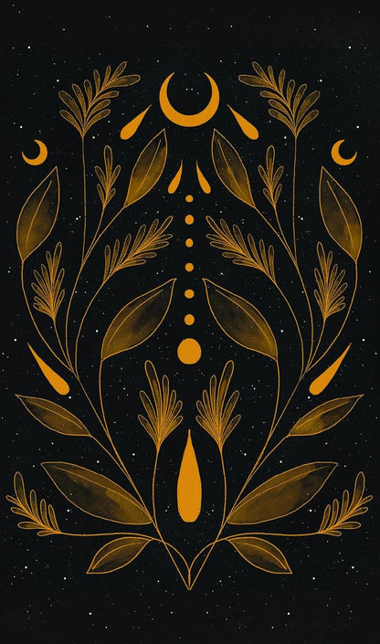 card back with moon and leafs on it
