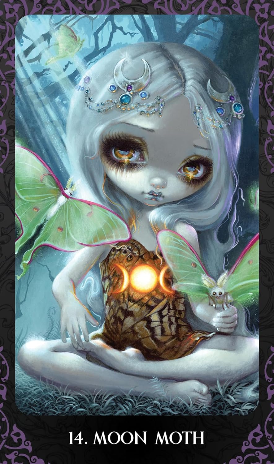 Fairy with a glowing moth on a dark background