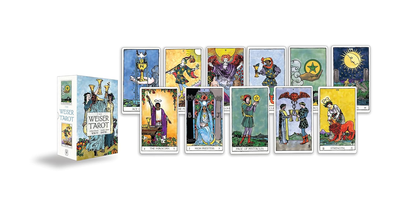 Set of tarot cards with colorful illustrations on a white background