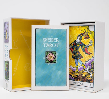 Weiser Tarot card set with tarot cards and box on a white background