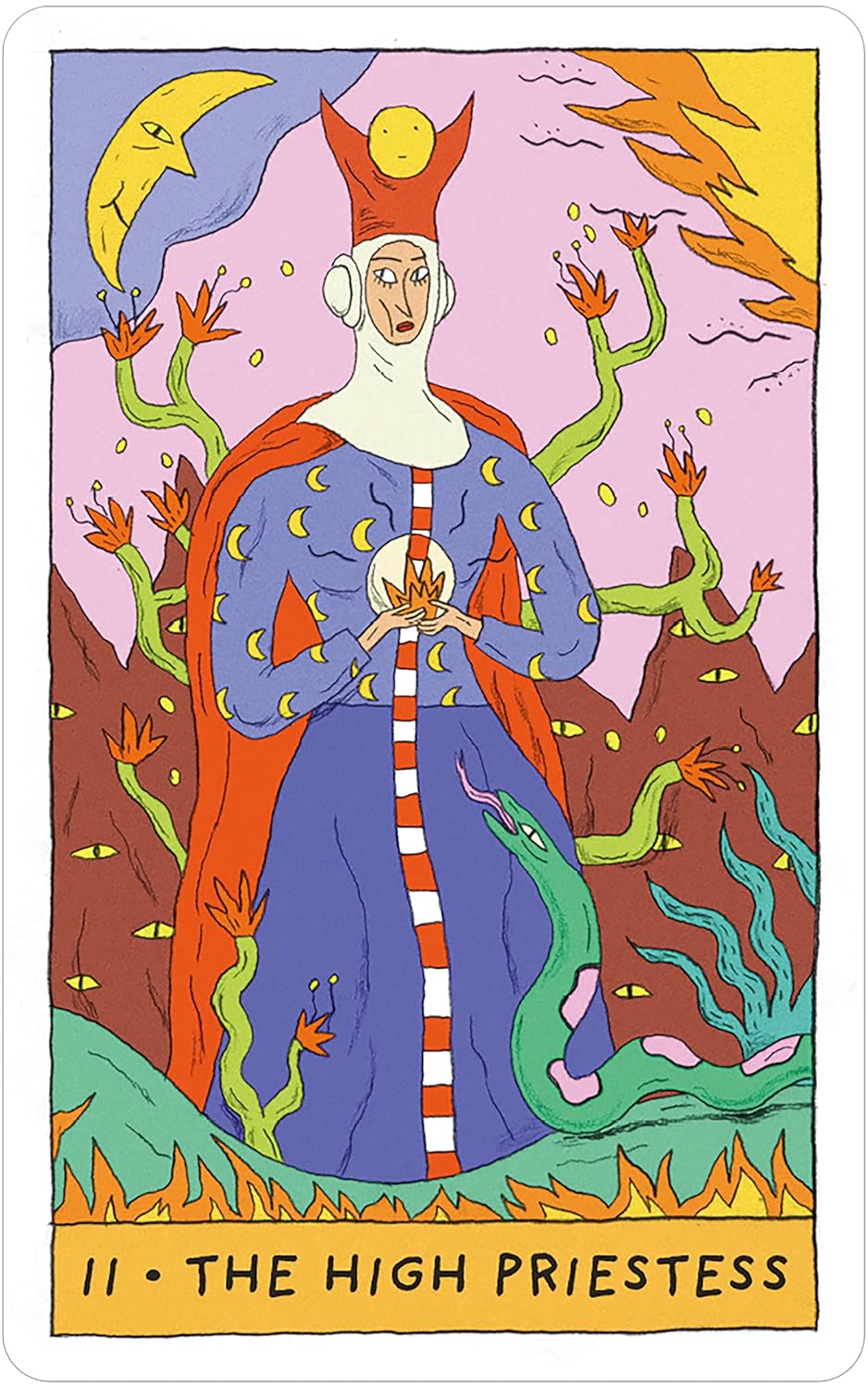 the high priestess a woman standing in an abstract place with a snake