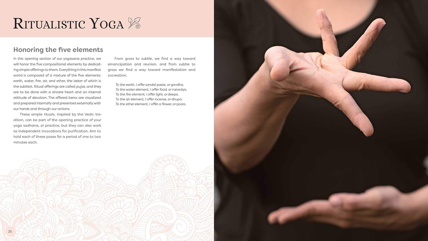 Person performing a yoga pose with text on ritualistic yoga on the left side