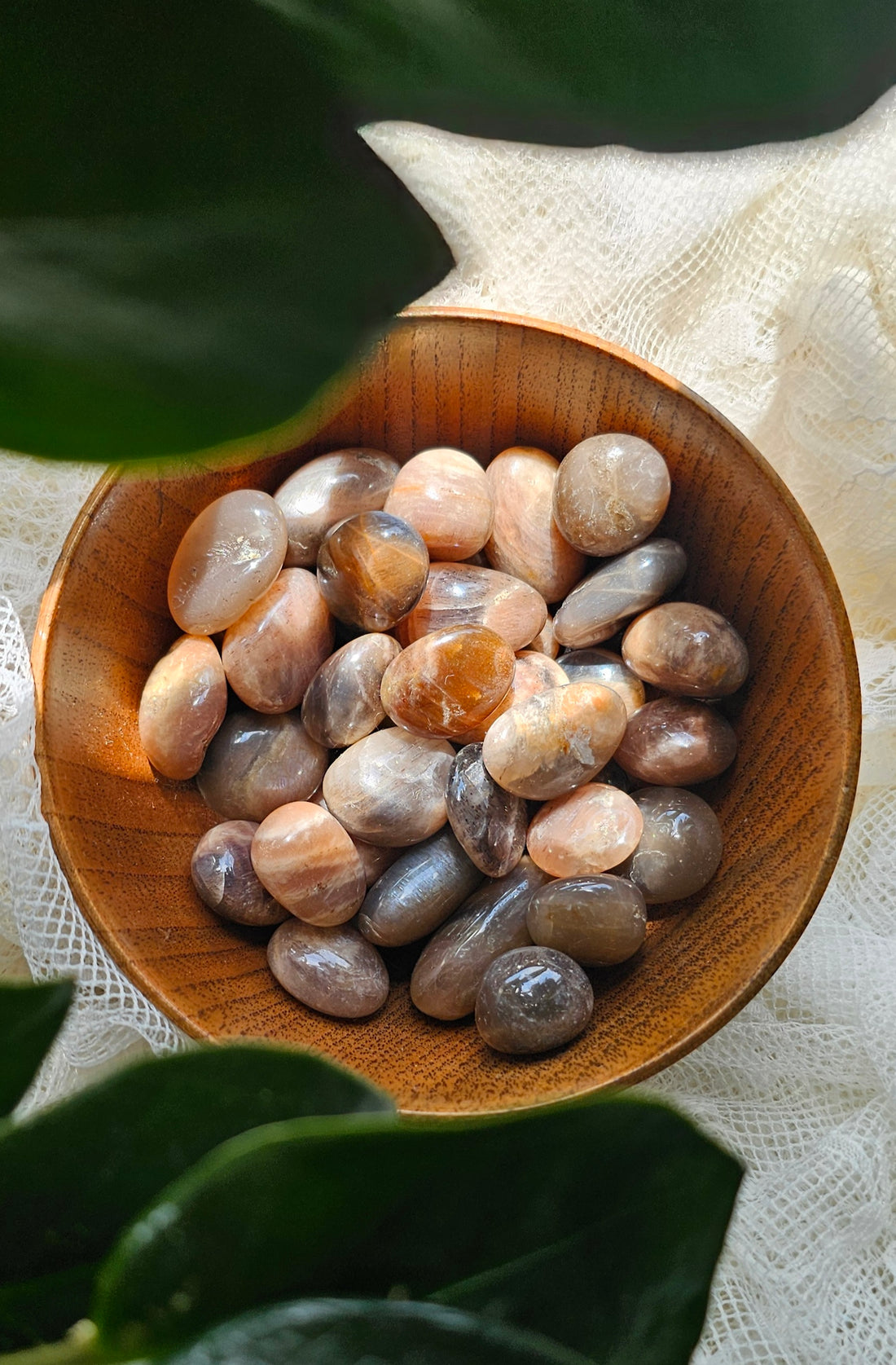 a bowl of Black Moonstone crystals stones