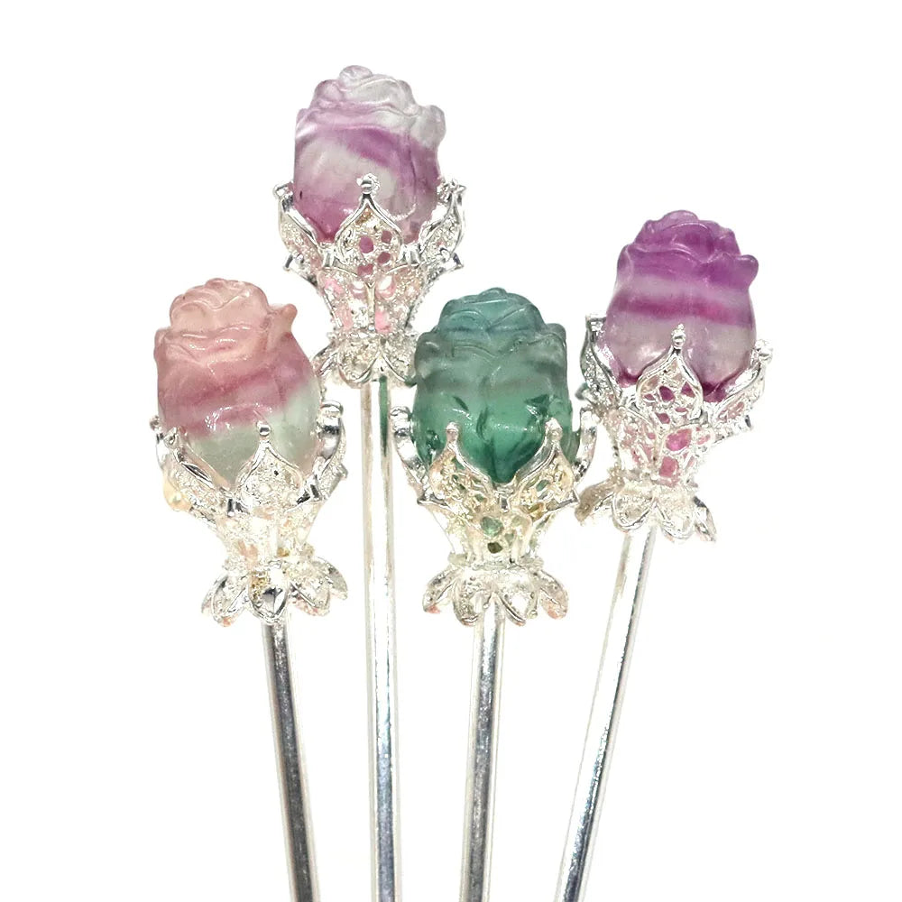 Fluorite Rose Hair Pins in a bundle