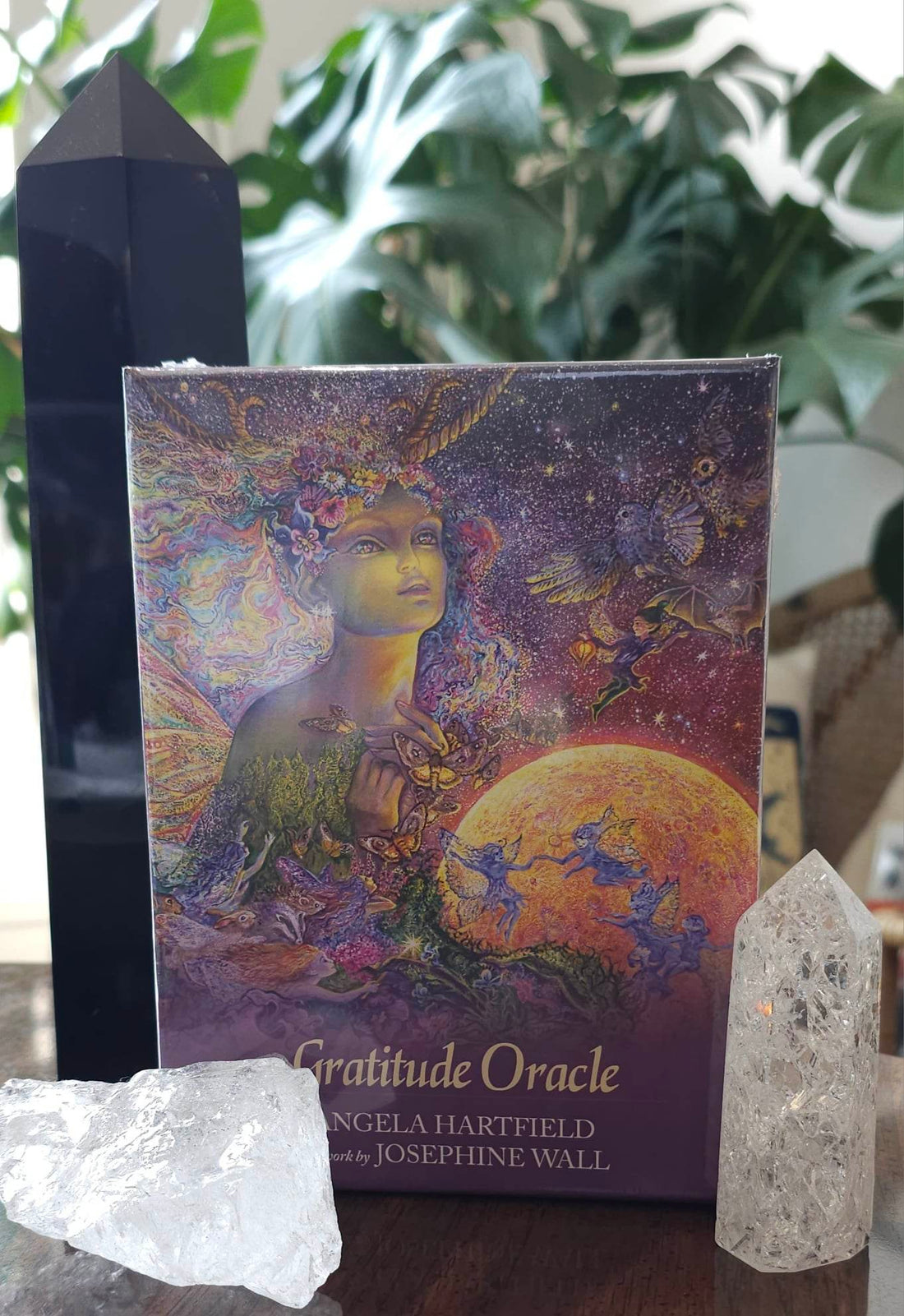 Gratitude Oracle sitting on a wooden desk