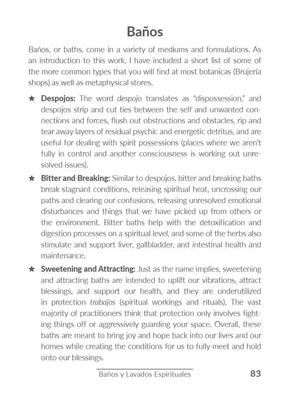Text page from a book or document about different types of baths and their uses, with a focus on spiritual and metaphysical practices.