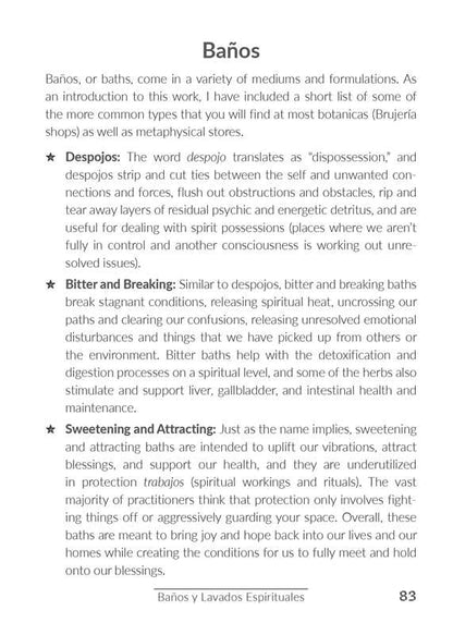 Text page from a book or document about different types of baths and their uses, with a focus on spiritual and metaphysical practices.