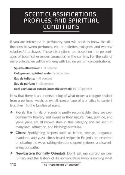 Page from a book or document explaining scents classifications, profiles, and spiritual conditions.
