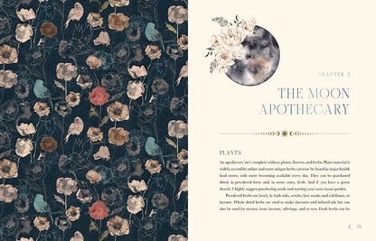 Floral pattern on a dark background with text on the right side.