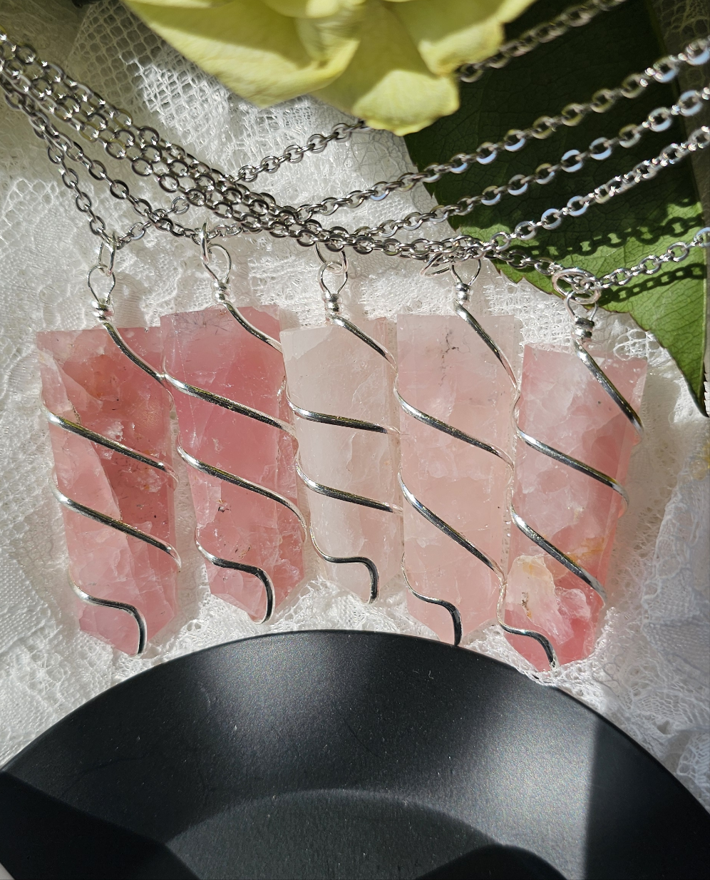 Rose Quartz Single Point Necklaces in silver