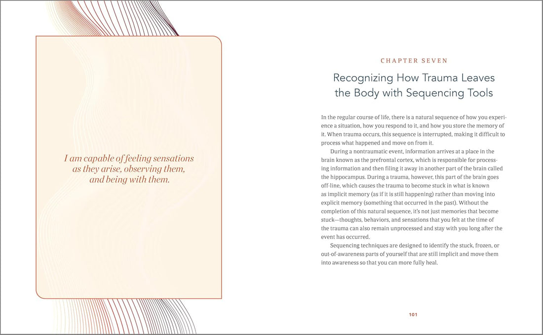 Book page with text and a quote on trauma and body awareness